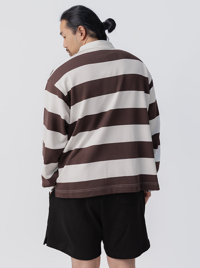 Striped Rugby Jersey - Umber/White